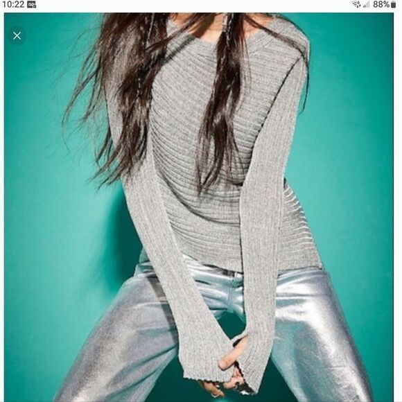 Free People Silver & Rainbow Knit Asymmetrical Sweater Small NWOT - Picture 1 of 8